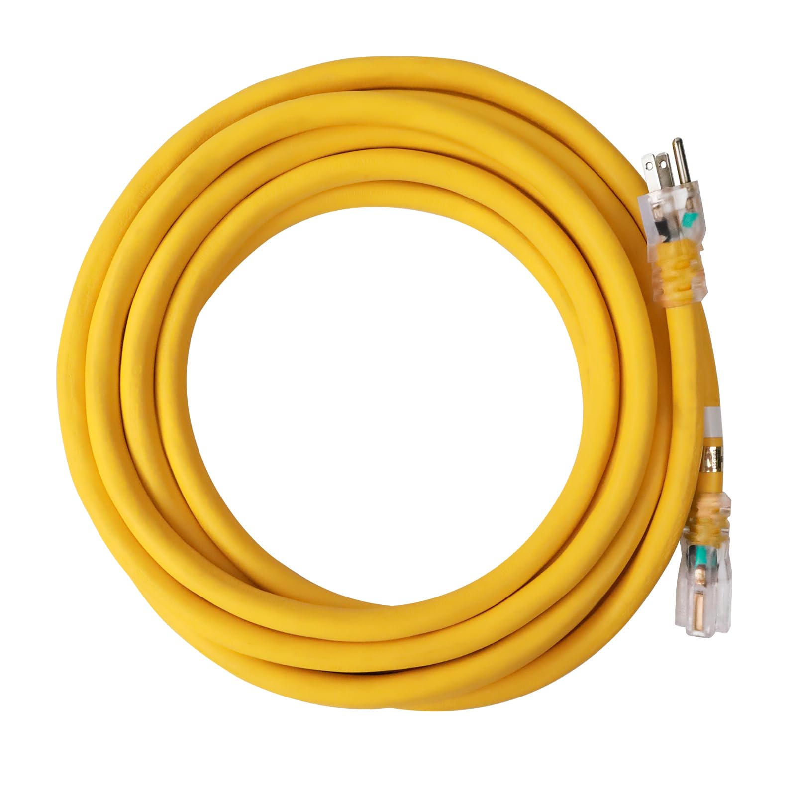 Ep 30 Ft Lighted Outdoor Extension Cord   10/3 Sjtw Heavy Duty Yellow Extension Cable With 3 Prong Grounded Plug For Safety, Ul