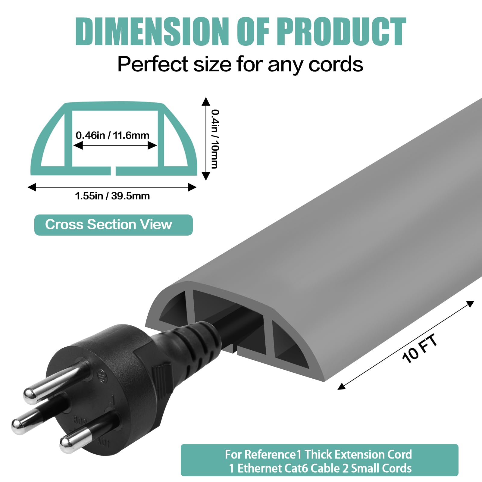 Floor Cord Cover Self Adhesive Cord Hider Floor 10Ft Floor Cable Management Power Cord Protector Floor Electric Cord Covers For