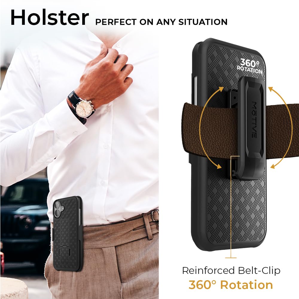 Motive For Iphone 16 Plus Holster Case, Belt Clip Case For Iphone 16 Plus, Shell Holster Combo 16 Plus, Slim Rugged Drop Shockpr