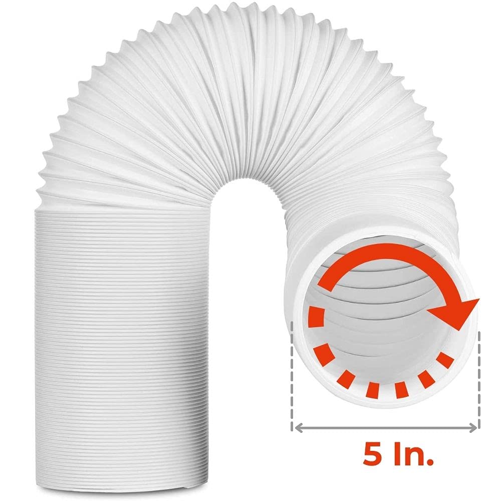 TURBRO 5 Diameter Portable Air Conditioner Exhaust Hose - 78 Long, Clockwise Thread, White Polypropylene