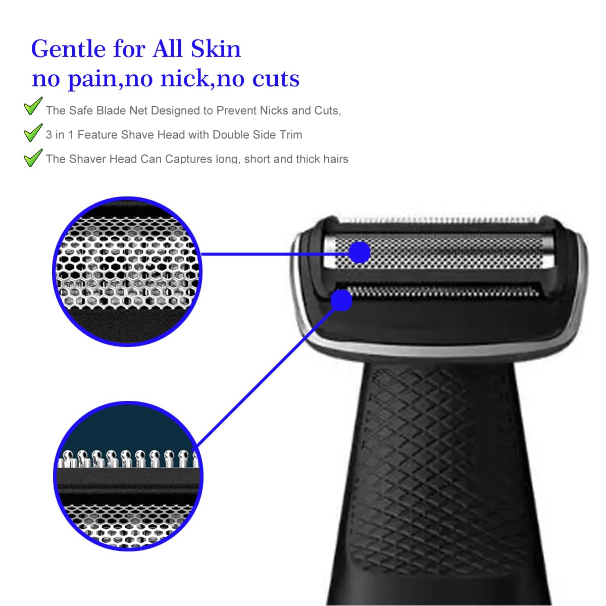 Bg2000 Replacement Heads Compatible With Philips Norelco Bodygroom 7000, 2 Pack Bodygroom Replacement Foil Heads For Bg5025, Bg7