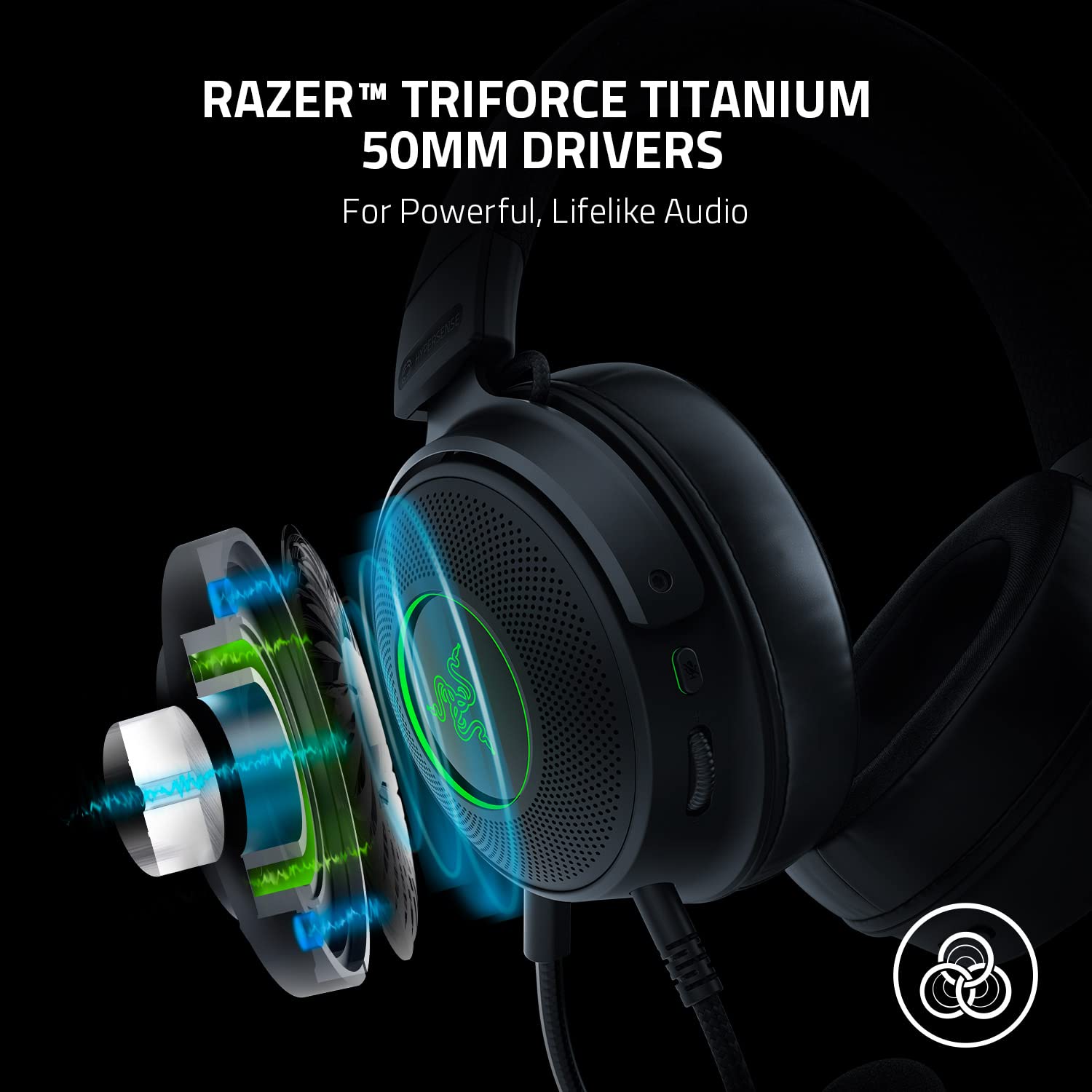 Razer Kraken V3 Hypersense Wired Usb Gaming Headset W/Haptic Technology: Triforce Titanium 50Mm Drivers   Thx Spatial Audio   Hy