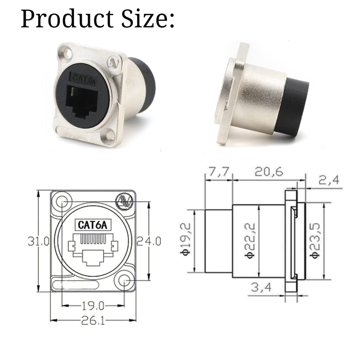 Penglin 2Pcs Rj45 Panel Mount Connector D Type,Shielded Cat6A/6/5E/5 Ethernet Lan Cable Bulkhead,Waterproof Rj45 Panel Mount Cou