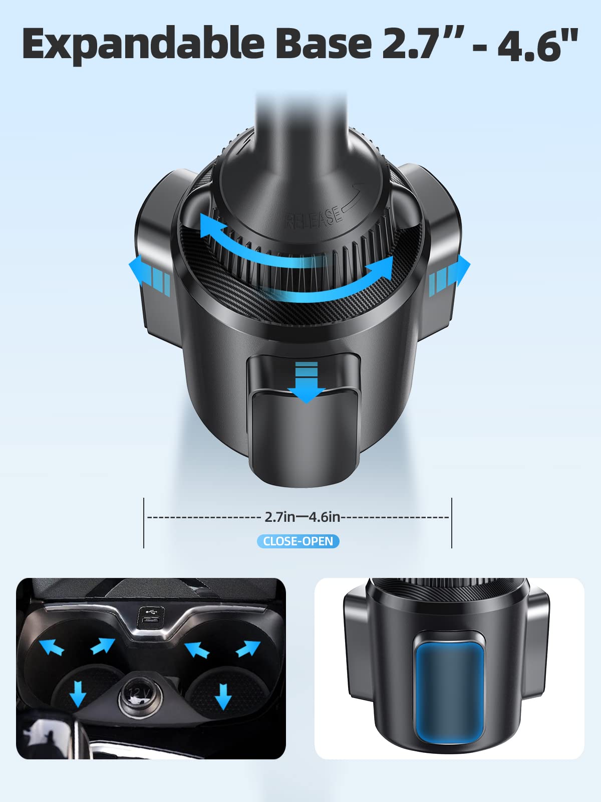 Topgo Cup Phone Holder For Car, [Upgraded Telescopic Arm & Firmly Stable] Cup Phone Mount For Iphone 16 And More Smartphone - Bl