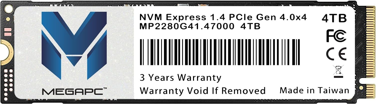 Megapc Pcie Ssd 4Tb Nvme M.2 2280 Internal Solid State Hard Drive, Interface Pcie Gen 4.0 X4, Speed Up To 7000 Mb/S, Storage And
