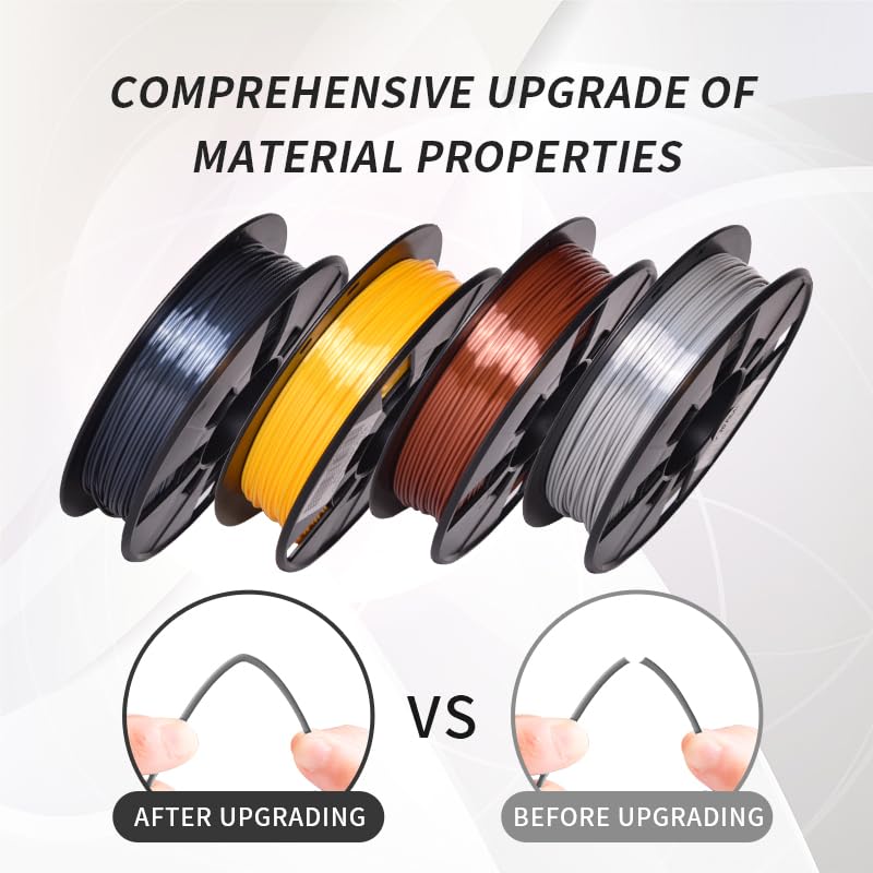 Rambery 3D Printer Filament Silk Pla Filament 1.75Mm Silver Gold Copper Grey, 200G X 4 Spools Shiny Metallic 3D Printing Filamen