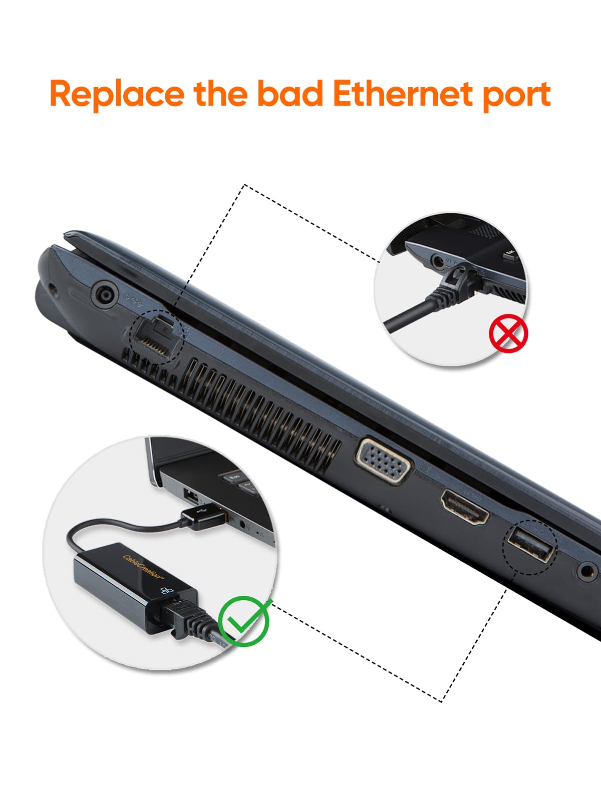 Cablecreation Usb To Network Adapter, Usb 2.0 To 10/100 Rj45 Ethernet Lan Cable Compatible With Windows 10/8.8/8/ 7, Macos X, Bl