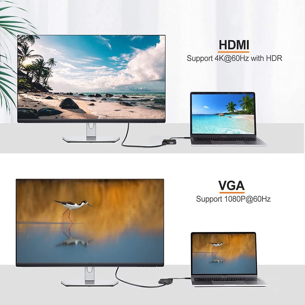 Cablecreation Usb C To Hdmi Vga Adapter4K@60Hz, Vga To Usbc-C Adapter, Usb-C Vga Multiport Adapter Compatible With Iphone 15 Plu