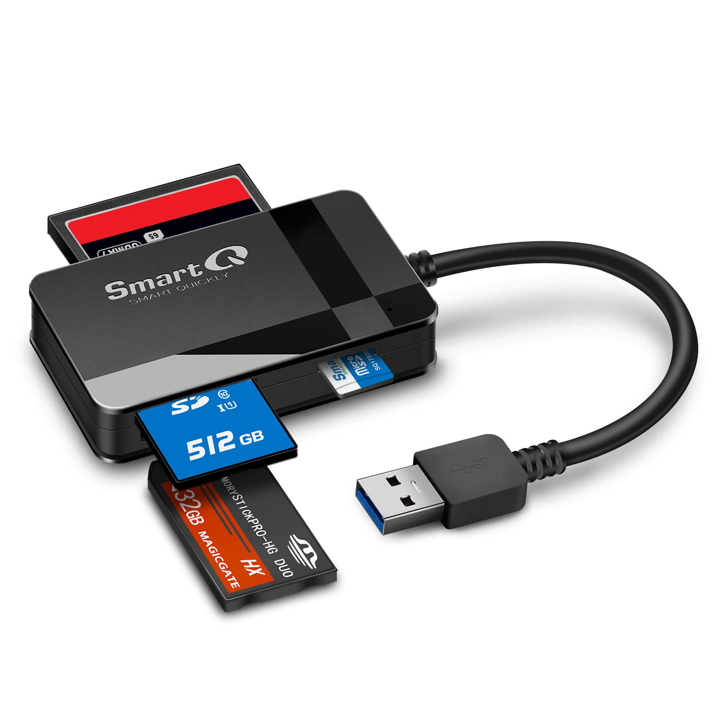 Smartq C368 Card Reader   Usb 3.0, Plug & Play For Apple And Windows. Supports Sd, Cf, Mmc Cards.