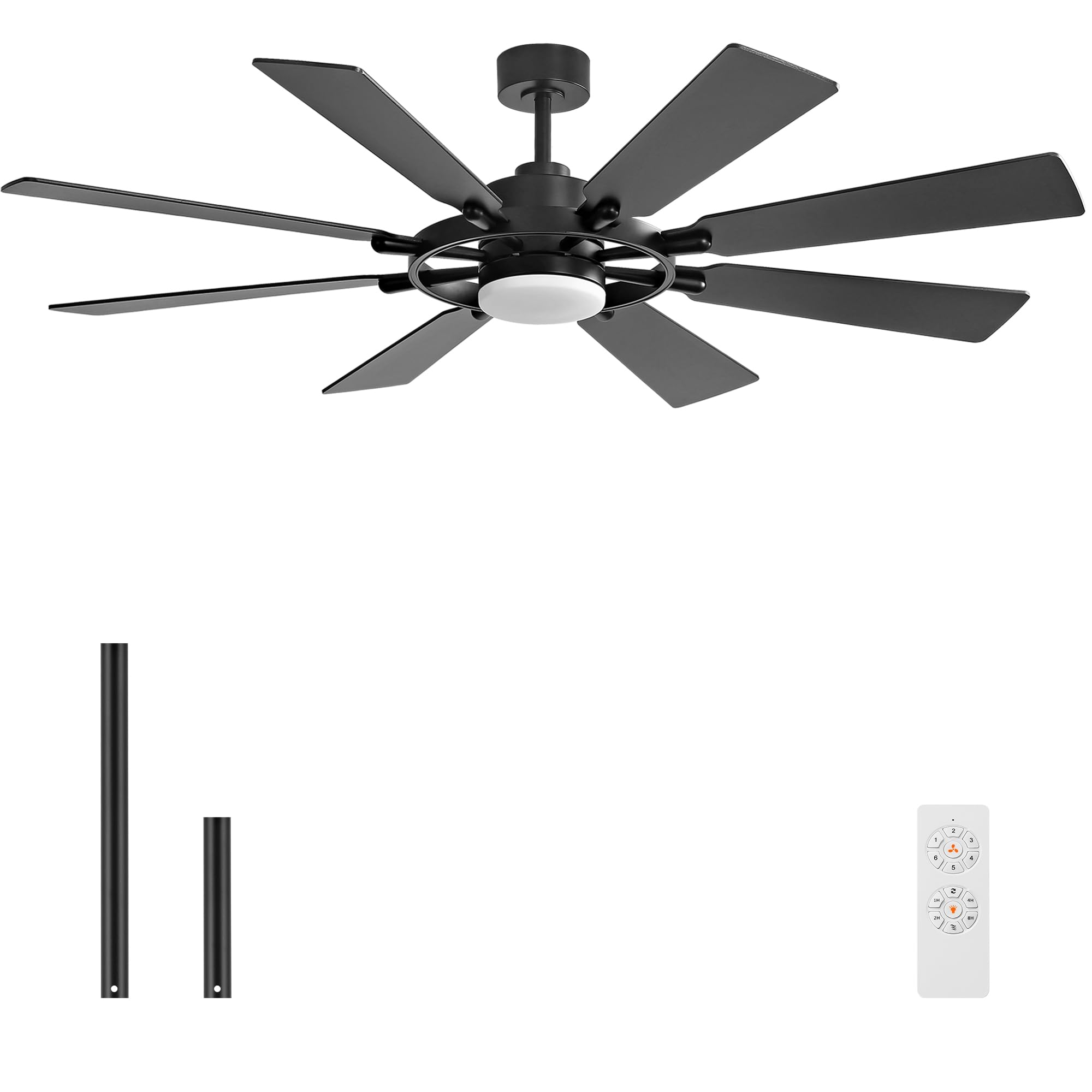 Elehinser 60'' Ceiling Fan With Lights And Remote Control, Wood 8 Blades 6 Speed Dimmable Light Noiseless Reversible Dc Motor, M