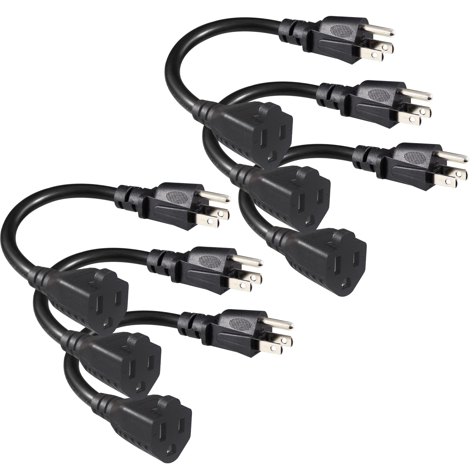 [6 Pack] Short 3 Prong Power Extension Cord   6Inch Black Mini Indoor Grounded Extension Cord,16Awg Small Electrical Ac Extensio