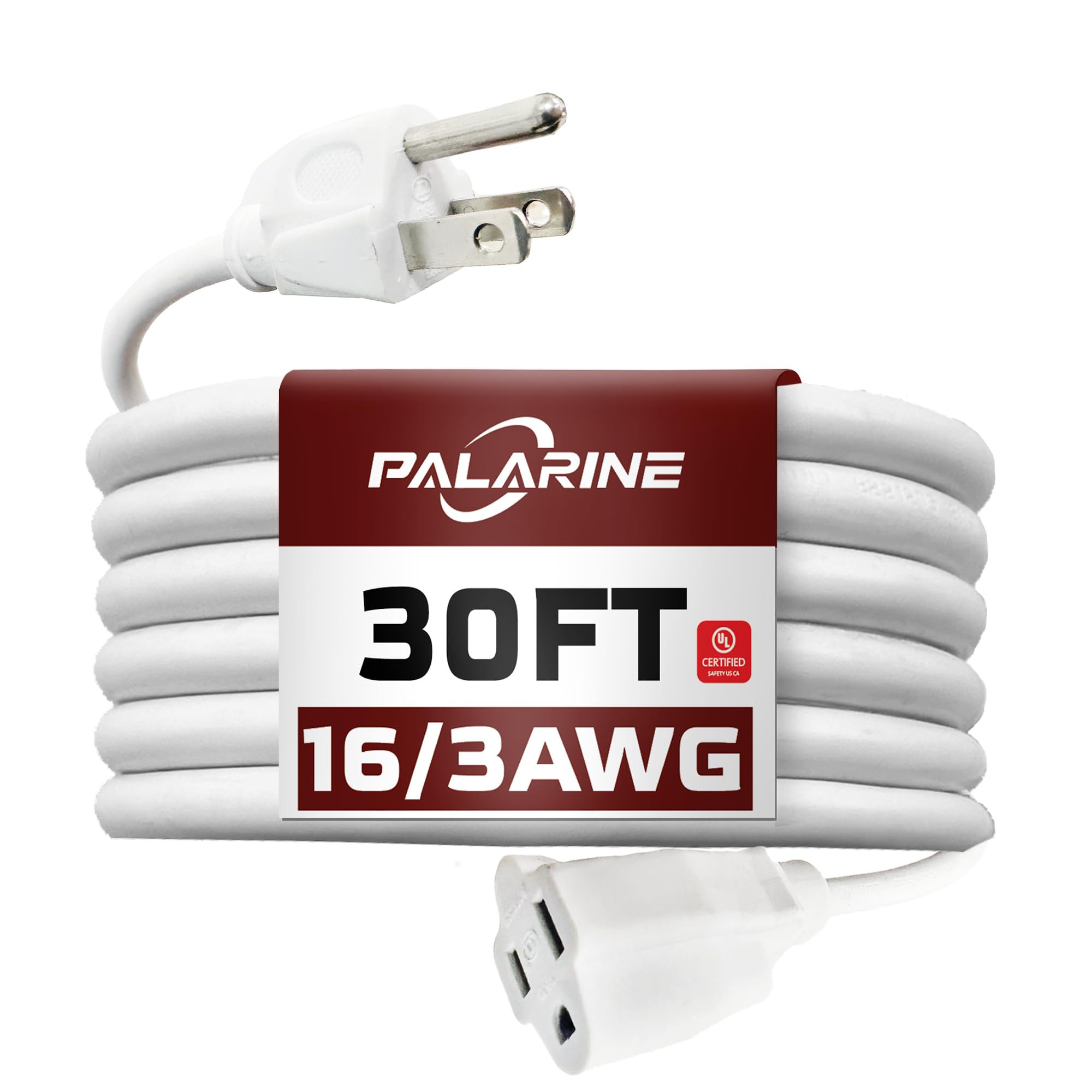 Palarine 30Ft White Outdoor Extension Cord Waterproof, Ul Listed, 16/3 Sjtw Heavy Duty 3 Prong, 16 Gauge 13A Power Cord Ideal Fo