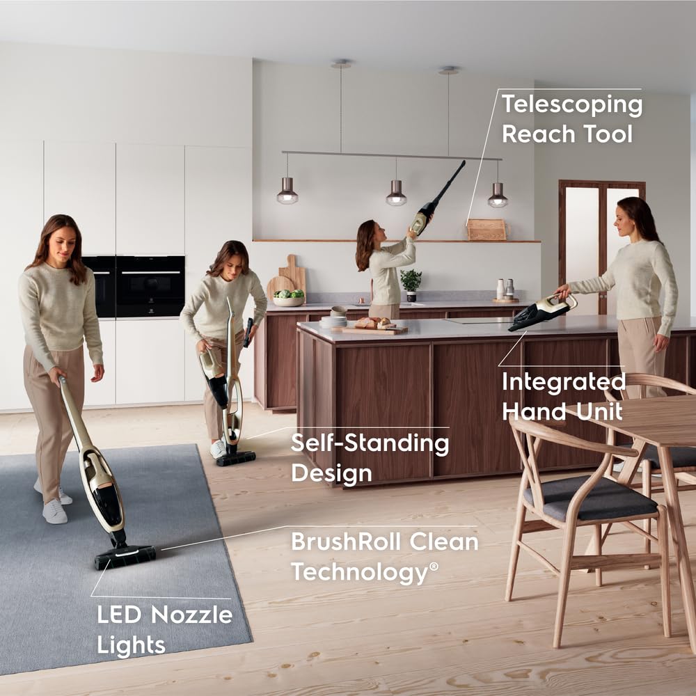 Electrolux Wellq7 Hard Floor Stick Cleaner Lightweight Cordless Vacuum With 5 Step Filtration System, Powerpro Roller, Led Nozzl