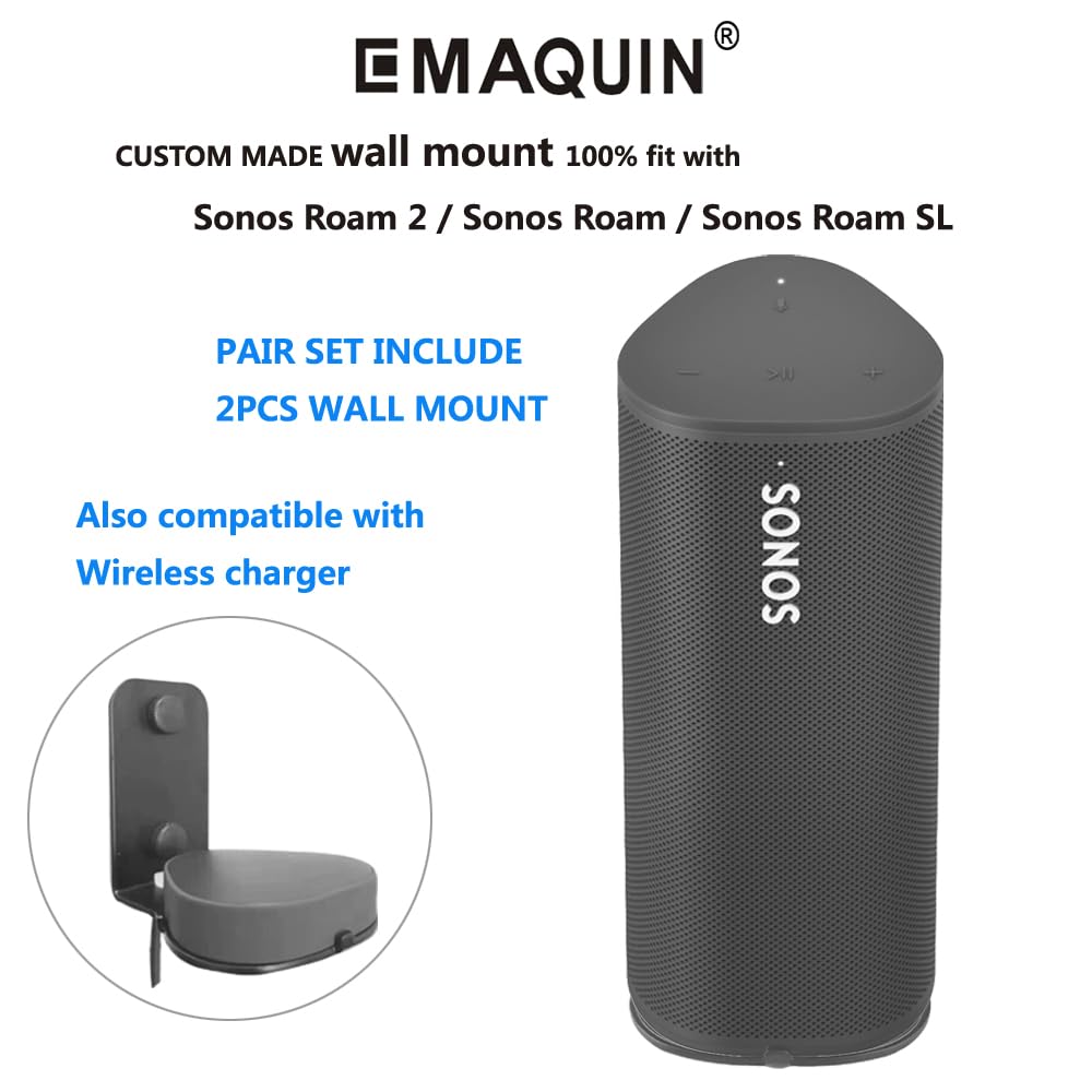 Emaquin Wall Mounts Brackets For Sonos Roam 2/Sonos Roam/Sonos Roam Sl(Include 2 Pcs,Drill Free,Sturdy Metal,Enduring Paint Fini