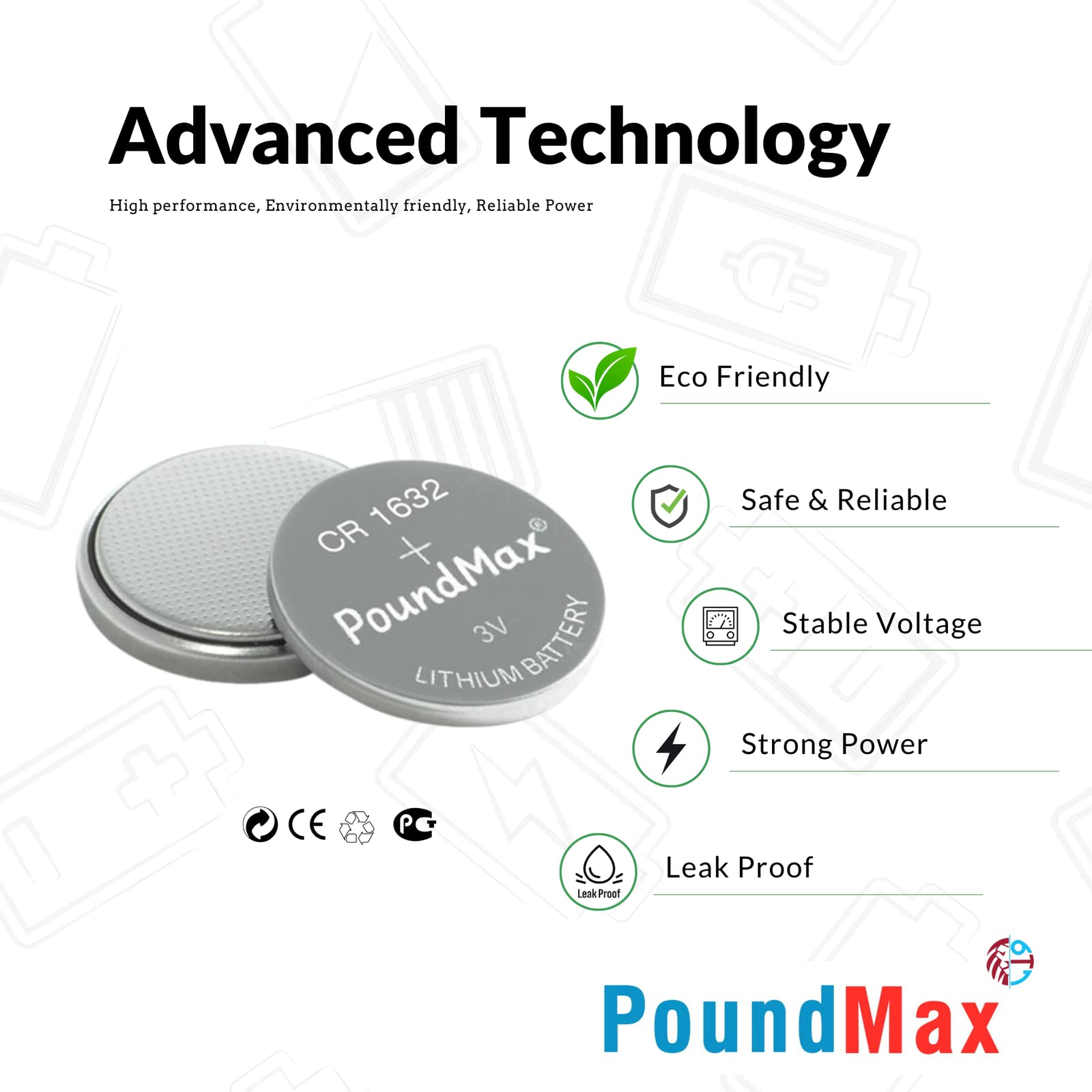 Poundmax Cr 1632 Batteries 3V Lithium Button Cell Battery Combo Pack   5 Count