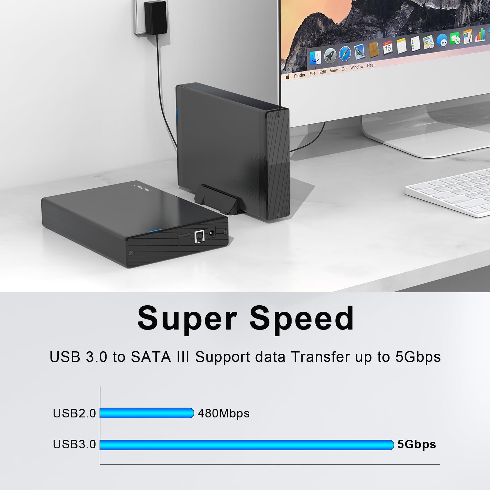 Godo Usb 3.0 To 3.5 Inch Hard Drive Enclosure, Vertical External Hard Drive Docking With Stand For 3.5 Inch Sata Hdd Ssd, Alumin