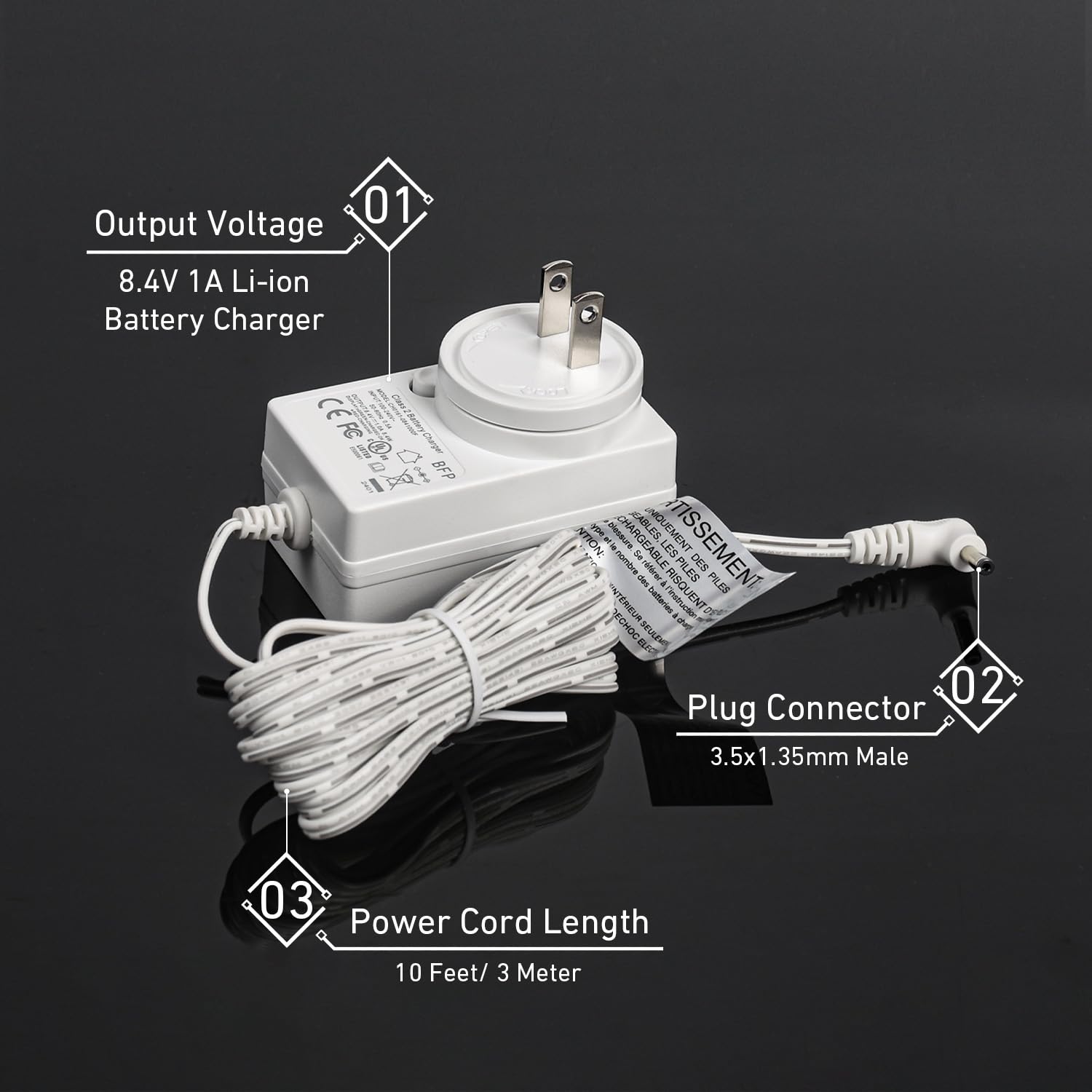 Rollerhouse 8.4V 1A Li Ion Battery Charger Power Adapter For 7.2V,7.4V 8.4V Device, With Led Indicator 3.5X1.35Mm Male Plug Conn