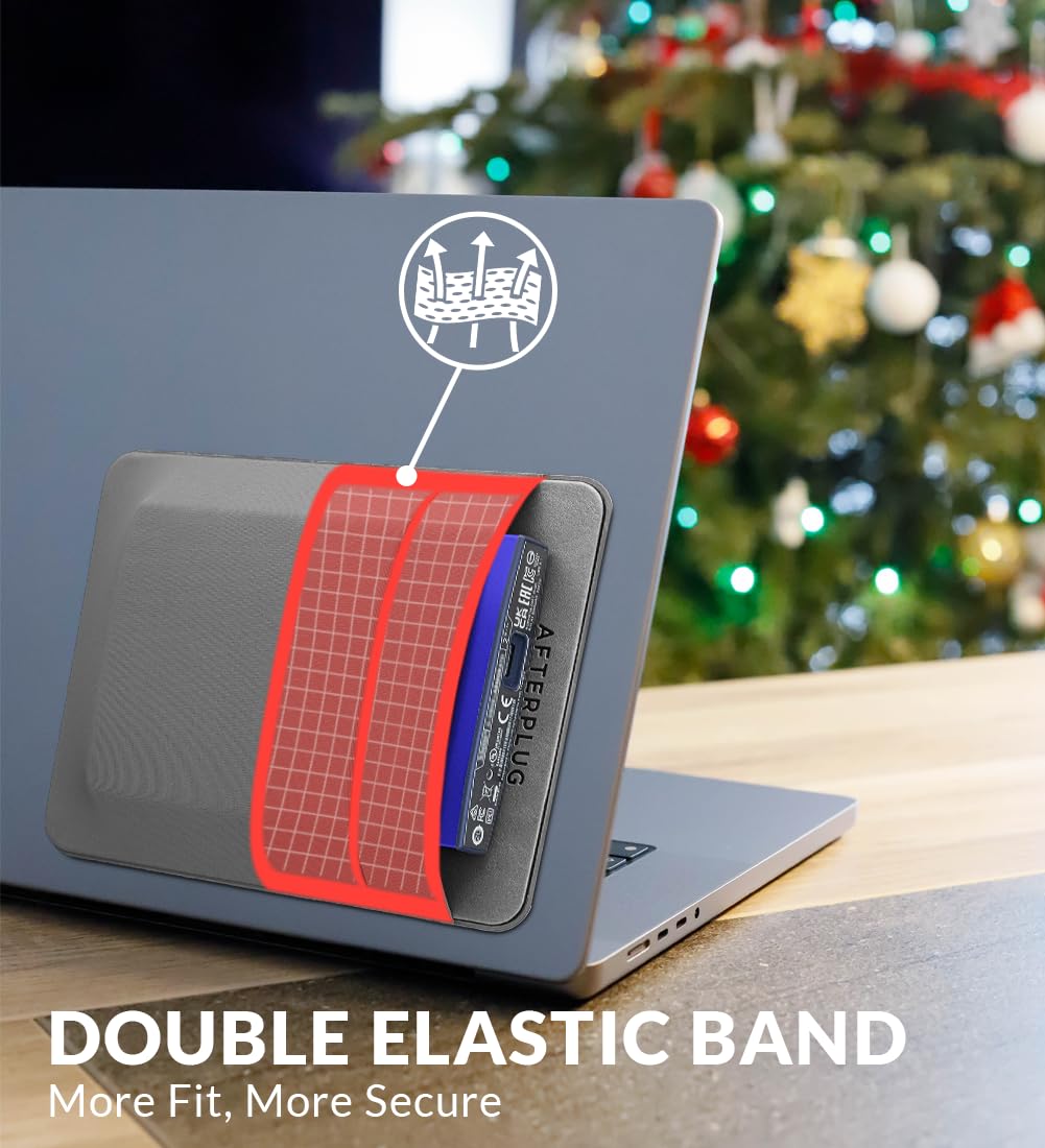 Afterplug 2 Pocket Adhesive Pouch For Laptop, Compatible With External 2.5' Hdd, Ssd, Magic Mouse, Usb Cable And More   Gray