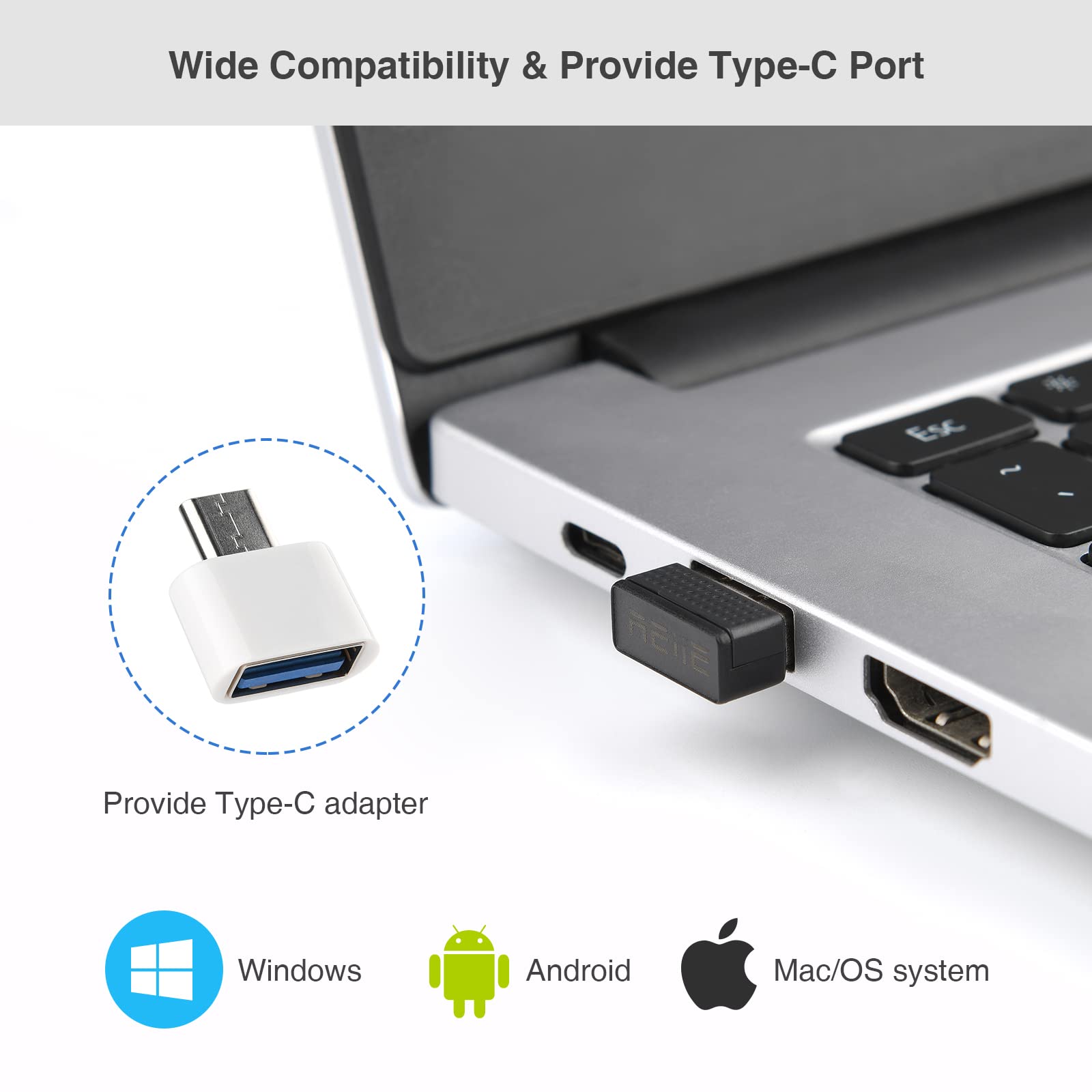 Mouse Jiggler,Undetectable Mouse Mover Device Usb Port With Type C Adapter,Simulate Movement,Driver Free,Plug&Play
