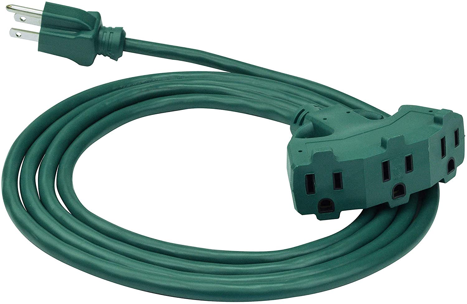 Clear Power 8 Ft 3 Outlet Lawn & Garden Outdoor Extension Cord 16/3 Sjtw, Green, Water & Weather Resistant, Flame Retardant, 3 Prong Grounded Plug, Dcoc 0210 Dc