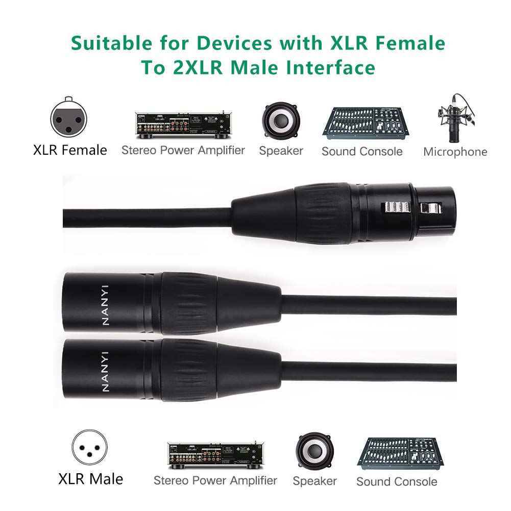 Nanyi Xlr Splitter Microphone Cable Xlr To Xlr Patch Cables 3 Pin Dual Xlr Male To Xlr Female Y Cable Adaptor Mic Cable Dmx Cabl