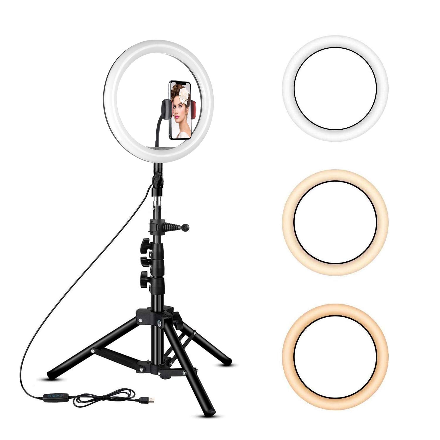 10 inch Ring Light with Tripod Stand  Rovtop LED Camera Selfie Light Ring with iPhone Tripod and Phone Holder for Video Photogr