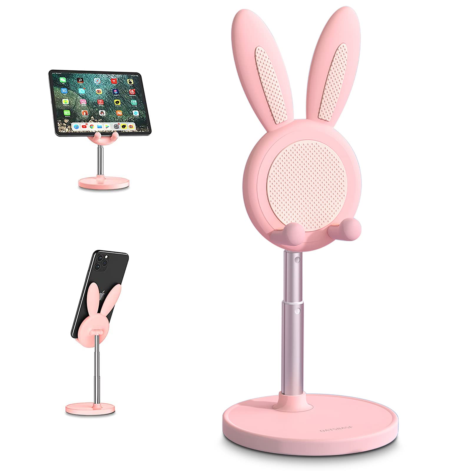 Nediea Cell Phone Stand,Angle Height Adjustable Bunny Phone Stand For Desk,Cute Rabbit Phone Holder Stand For Desk, Compatible With All Mobile Phones, Tablets(4 10In) (Pink)
