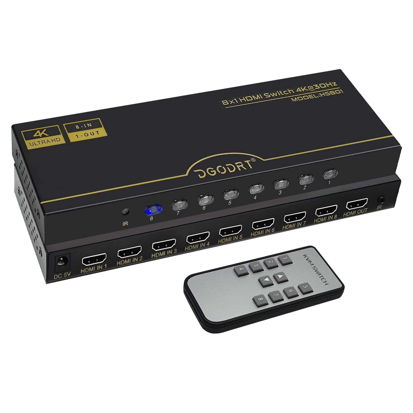 Dgodrt 8  1 Hdmi Switch 8 In 1 Out, 8 Port 4K Hdmi Switcher Selector Box With Ir Remote Control, Support 4K@30Hz Ultra Hdr Hdcp 
