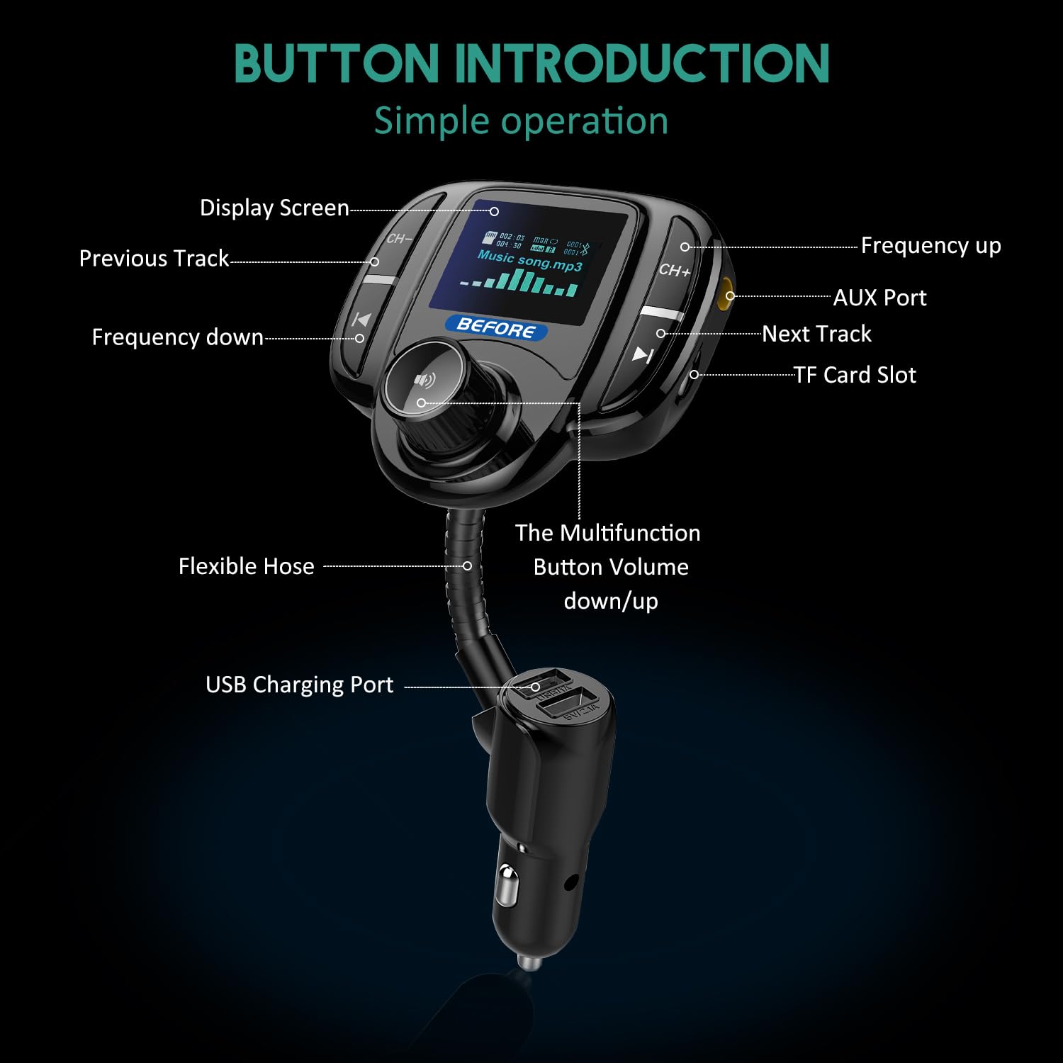 Bluetooth Fm Transmitter (Upgraded Version),Wireless Radio Adapter Car Kit W 1.44 Inch Display Supports Tf/Sd Card And Usb Car C