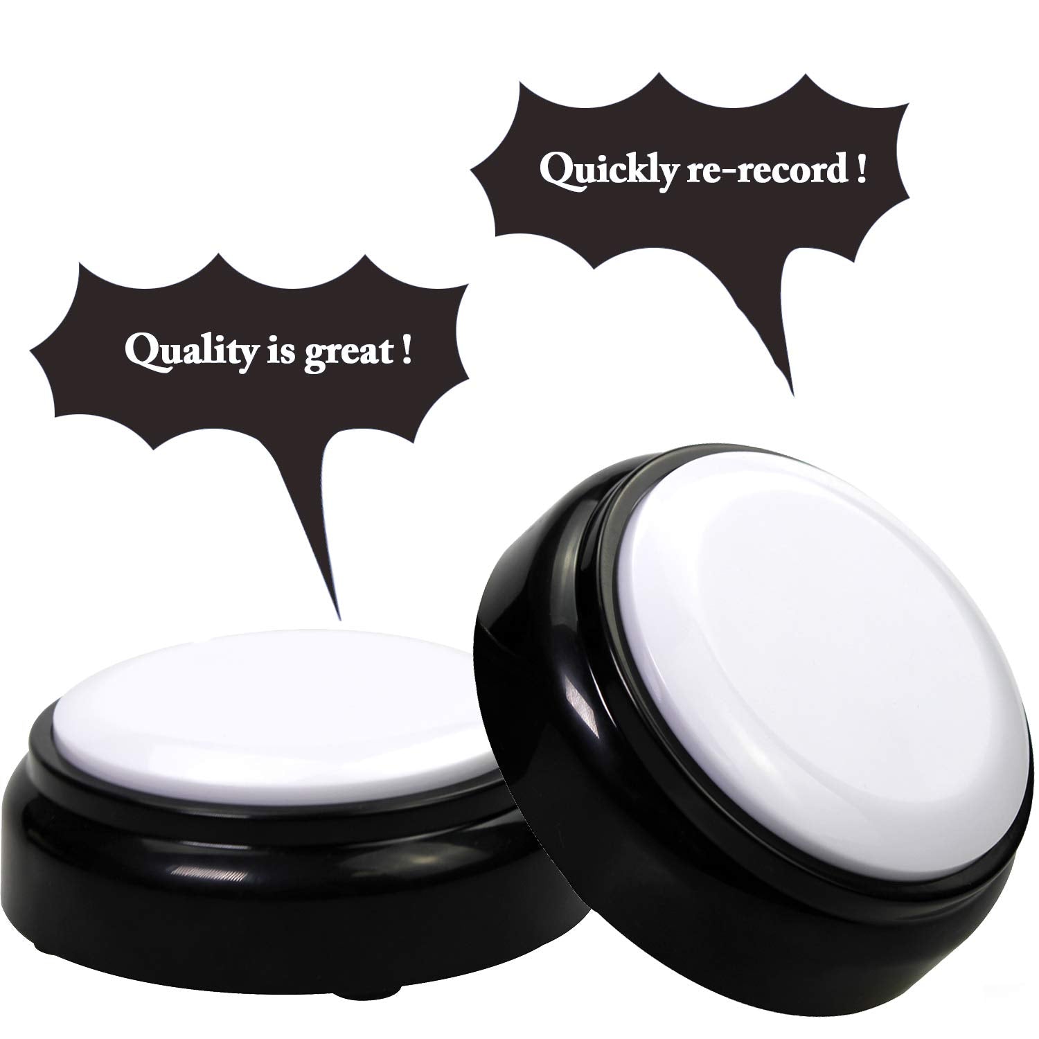 Cover 30 Seconds Recordable Talking Button Record Button Toy Gift Answer Buzzers (White+Black)