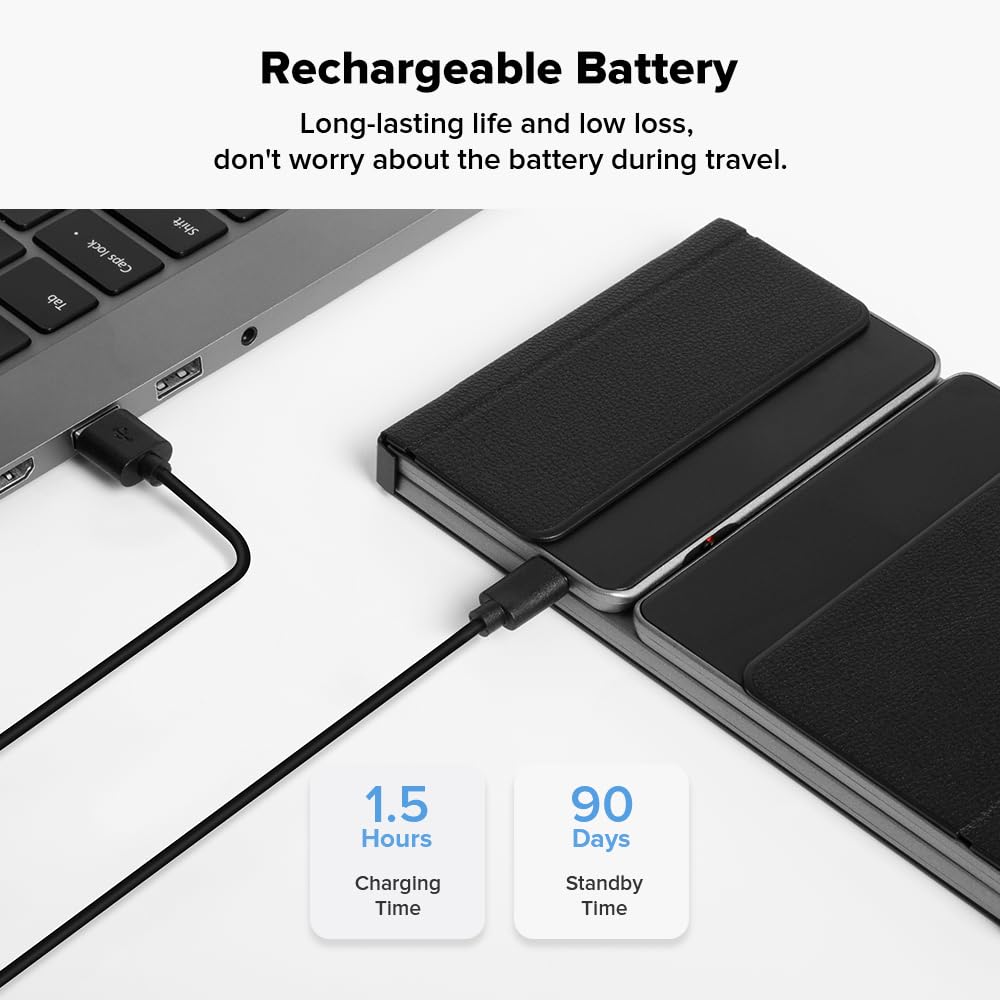 DeLUX Tri-fold Wireless Keyboard with Touchpad, Rechargeable Portable Folding Design, KF18, Compatible with iOS/Android/Windows