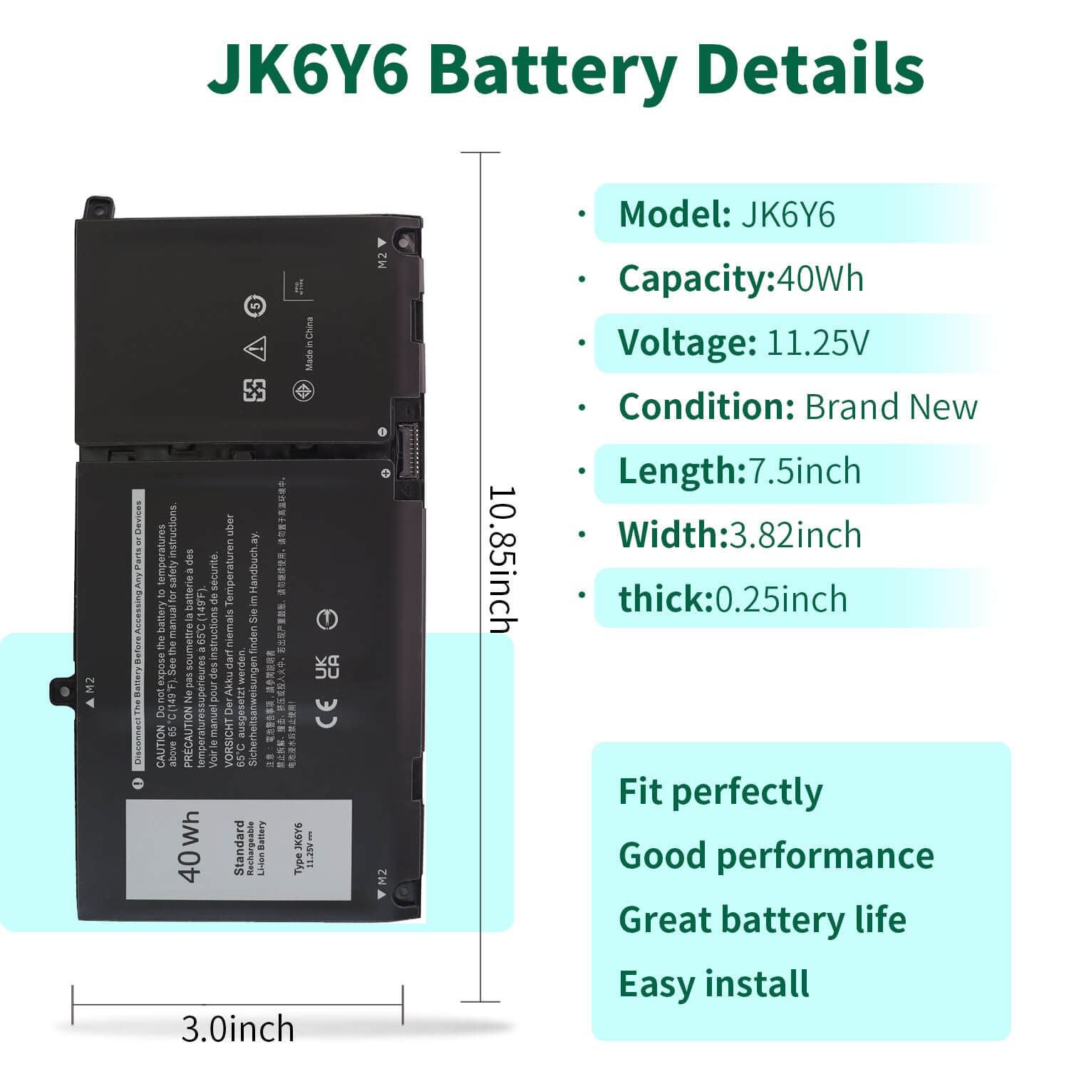 40Wh Jk6Y6 Battery For Dell Inspiron 5300 5301 5401 5402 5408 5409 5501 5508 5509 5400 5406 7405 7300 7306 7500 7506 2 In 1 Silv