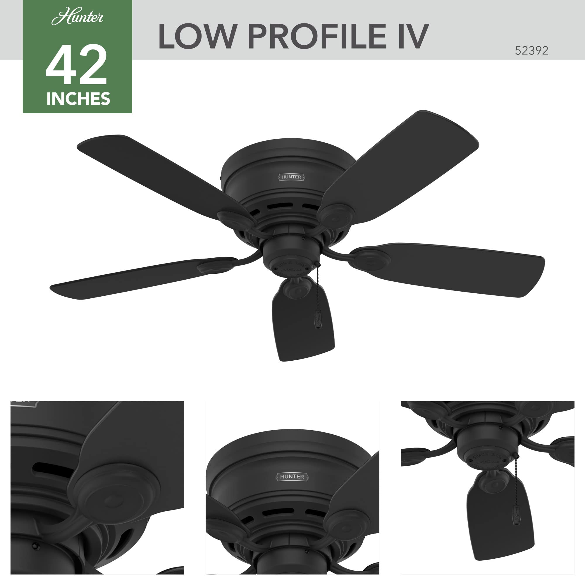 Hunter Fan Company 52392 Low Profile Ceiling Fan, Matte Black