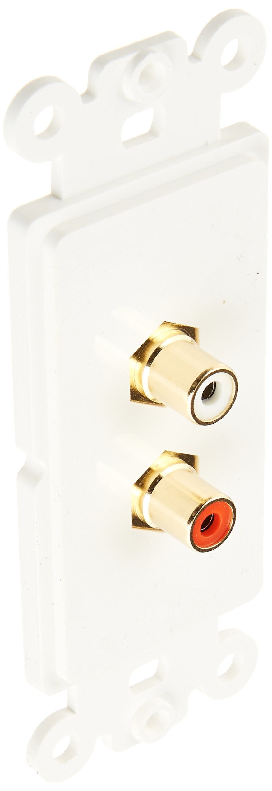 Decora 2 Rca Wall Plate Insert, White, Rca Stereo Couplers (Red/White), 2 Rca Female Insert For Sub Woofer, Stereo Ports
