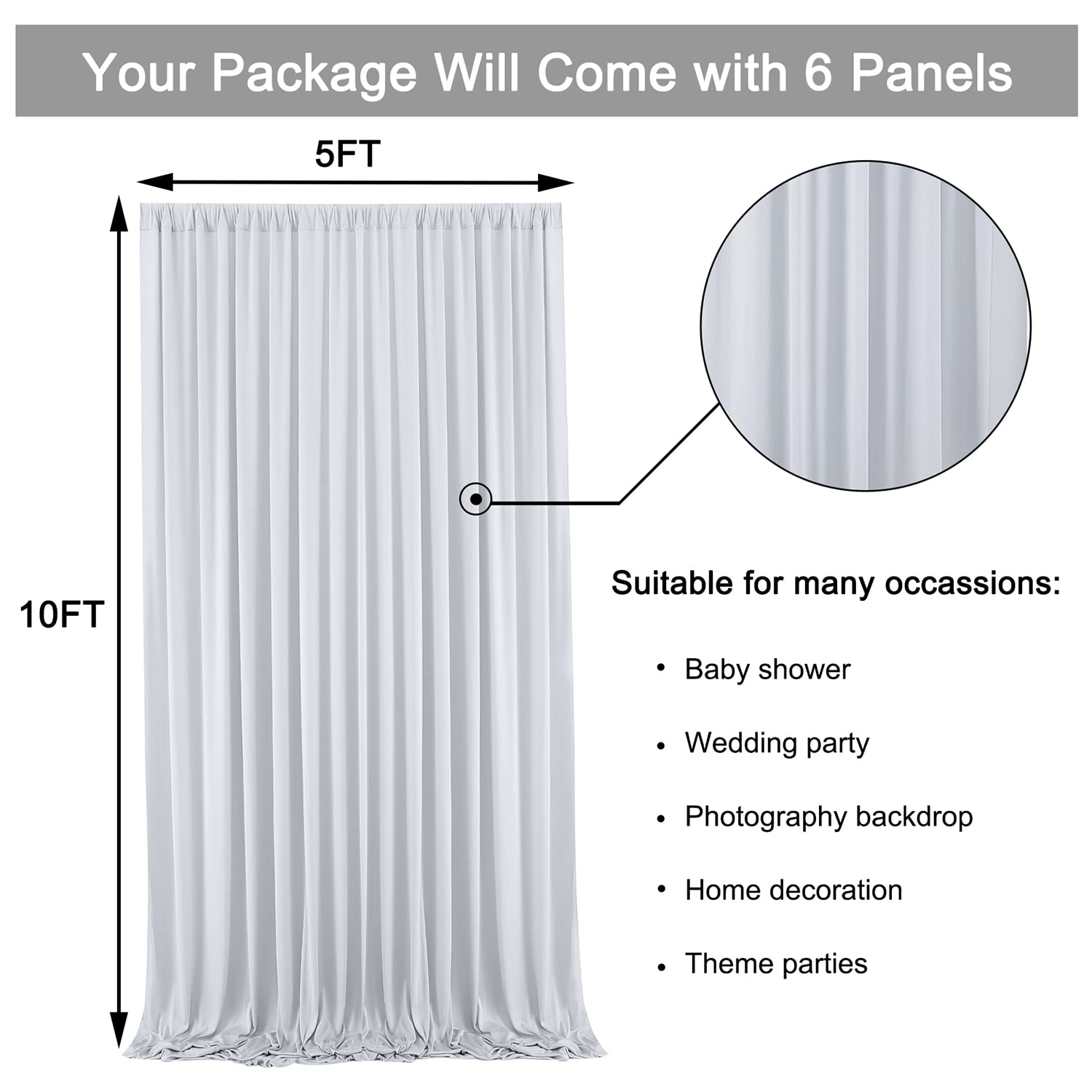 10 Ft X 30 Ft Wrinkle Free Silver Backdrop Curtain Panels, Polyester Photography Backdrop Drapes, Wedding Party Home Decoration