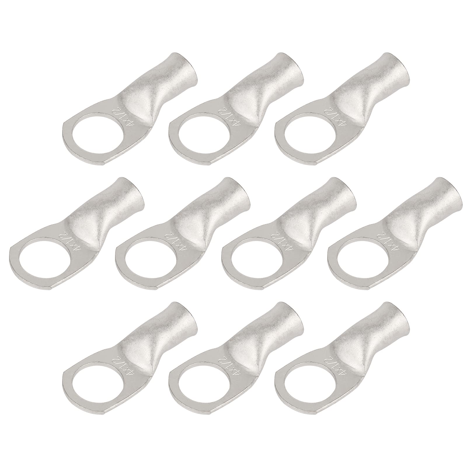 Riocan 10Pcs 4 Awg 1/2   (M12) Tinned Ring Terminals 4 Gauge Copper Wire Lugs Battery Cable Ends Heavy Duty Battery Cable Termin