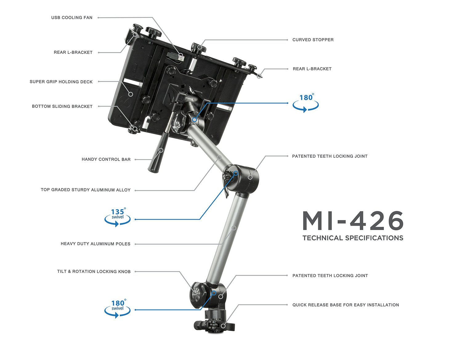 Mount It! Laptop Vehicle Mount, No Drill Computer Seat Mount, Full Motion Adjustable Design for Auto, Truck, Car, Van Use