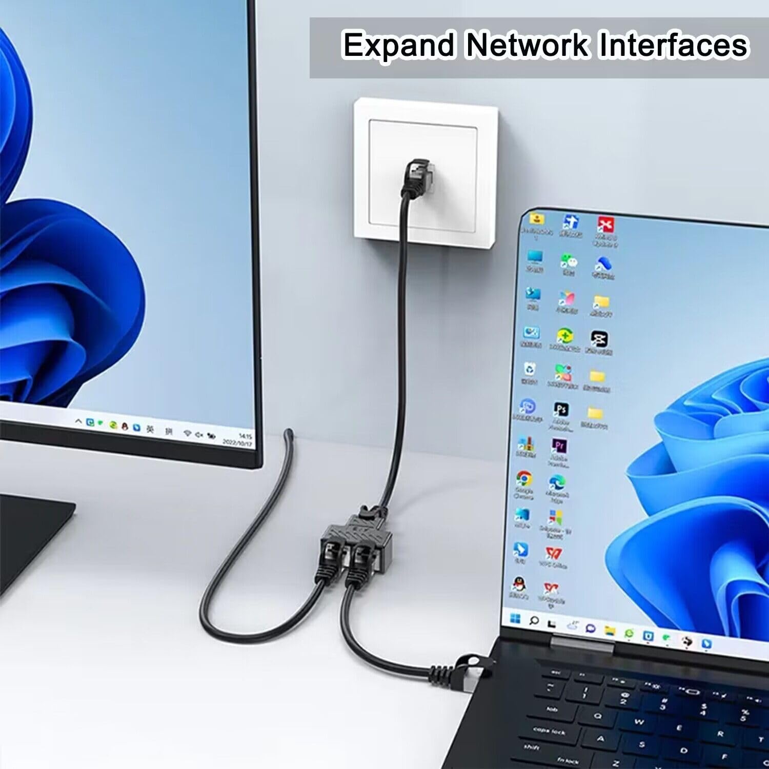 Akwor Ethernet Splitter, Rj45 1 Male To 2 Female Lan Ethernet Cable Splitter Mini Starlink Ethernet Adapter Suitable Super Cat5, Cat5E, Cat6, Cat7 Lan Ethernet Socket Connector Adapter