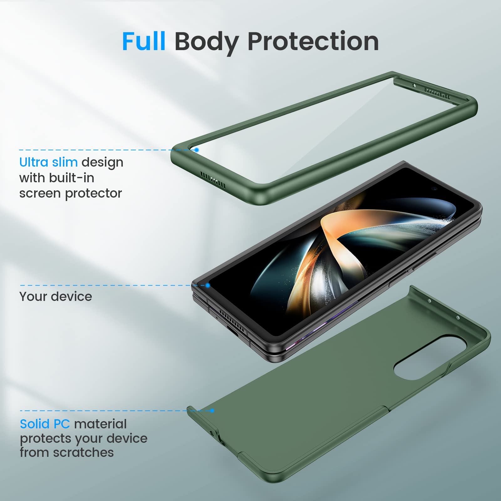Ruky For Galaxy Z Fold 4 Case, Full Body Cover With Built In Screen Protector Hard Pc Ultra Thin Anti Scratches Shockproof Prote