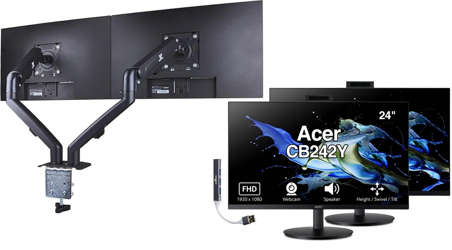 Acer CB242Y 24 FHD IPS Conferencing Monitor With Anti-Glare, Speakers, Webcam, Adjustable Height/Swivel/Tilt, VESA Mount(100mm),