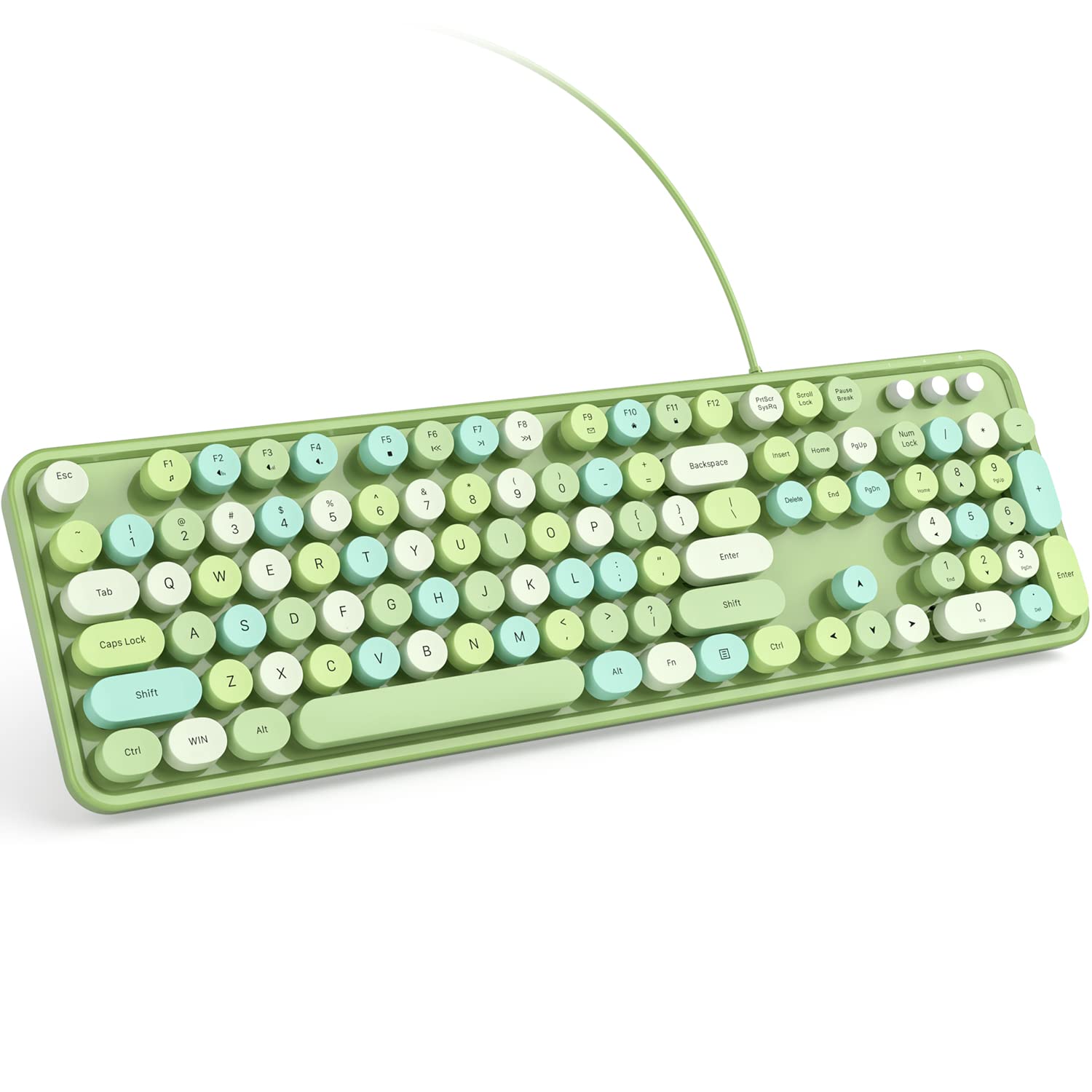 Knowsqt Wired Computer Keyboard   Green Colorful Full Size Round Keycaps Typewriter Keyboards For Windows, Laptop, Pc, Desktop,
