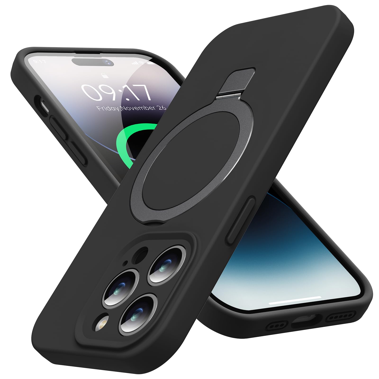 Kmambag Mag Ring Designed For Iphone 14 Pro Case, Liquid Silicone [Moisturizing Factor] Extreme Soft Slim Phone Case With Stand