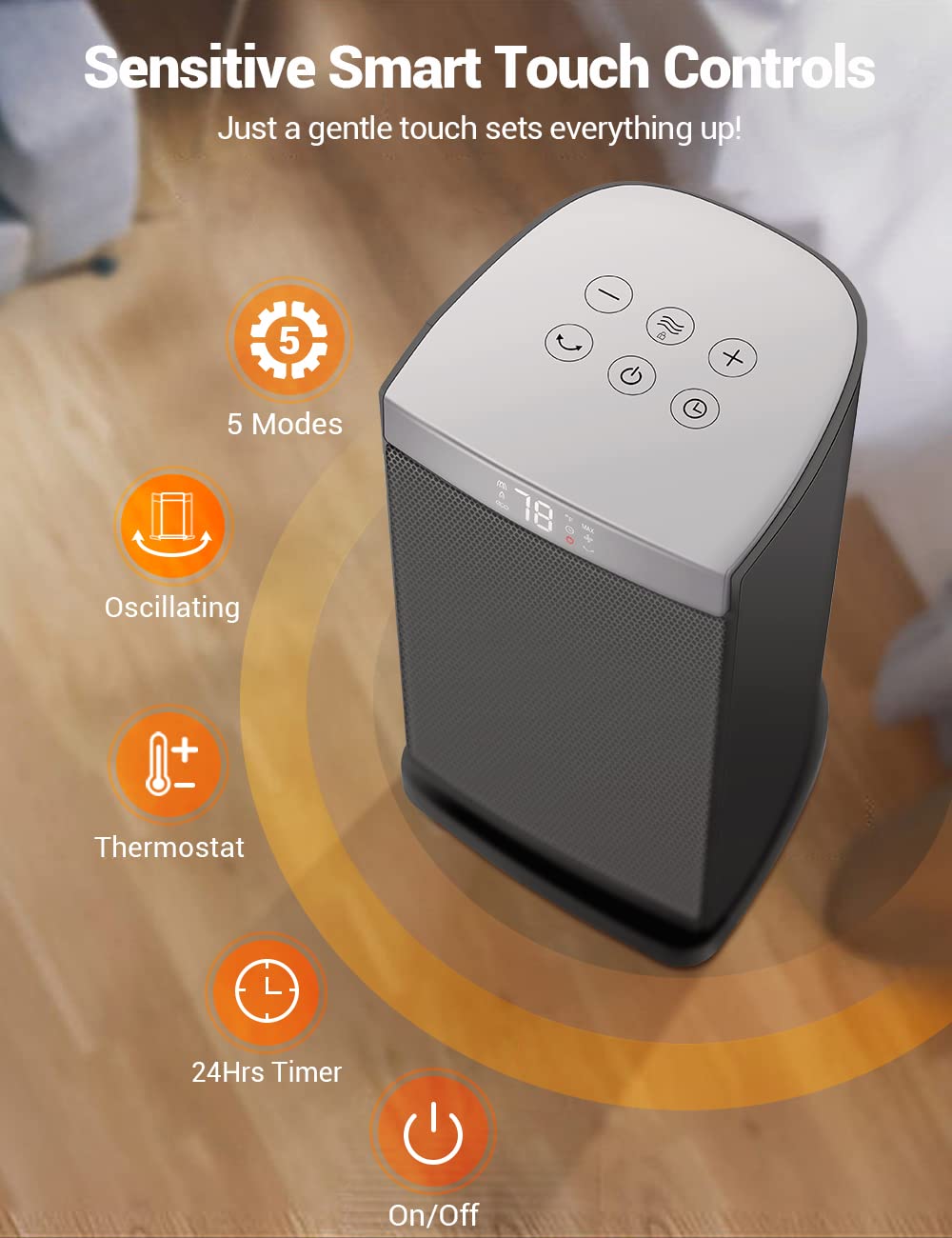 Sunnote Space Heater For Indoor Use, 1500W Fast Heating, Electric & Portable Ceramic Heaters With Thermostat, 5 Modes, 24Hrs Tim