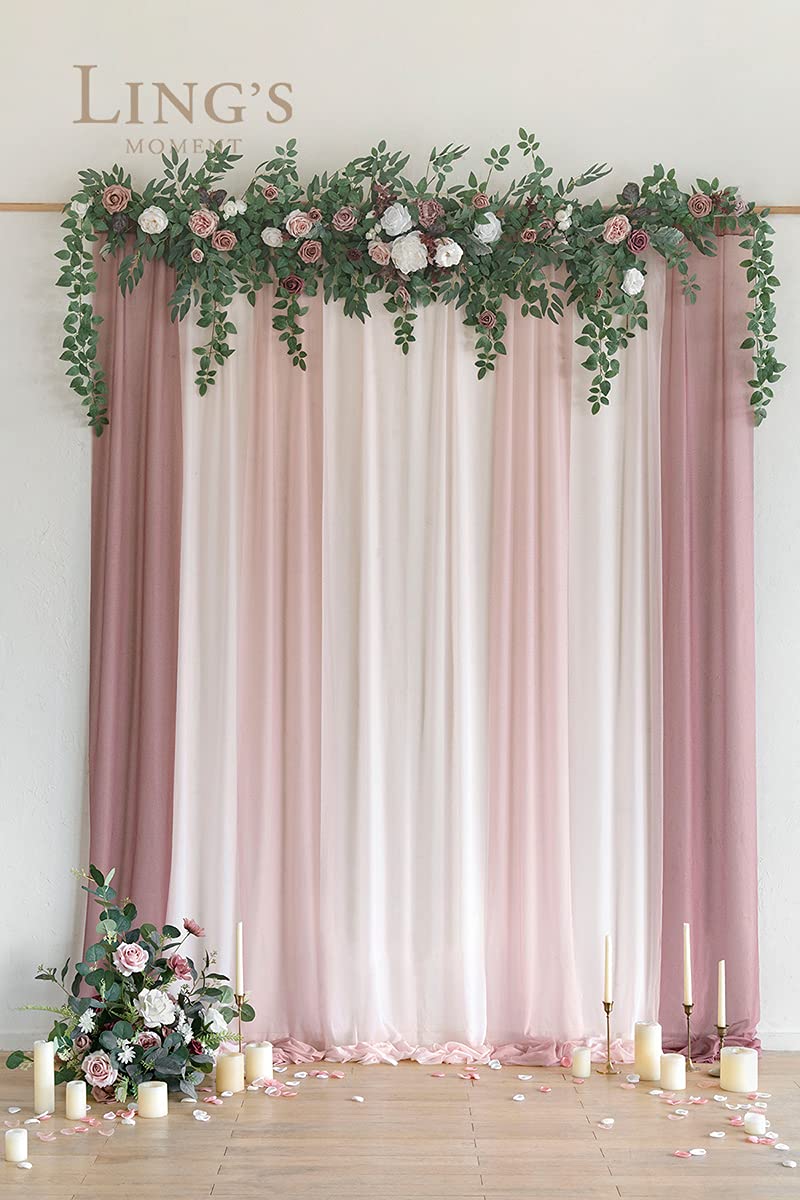 Ling'S Moment Ribbon Dusty Rose Backdrop Curtains Chiffon Like Fabric Pink Backdrop Drapes For Wedding Arch Ceremony Reception D