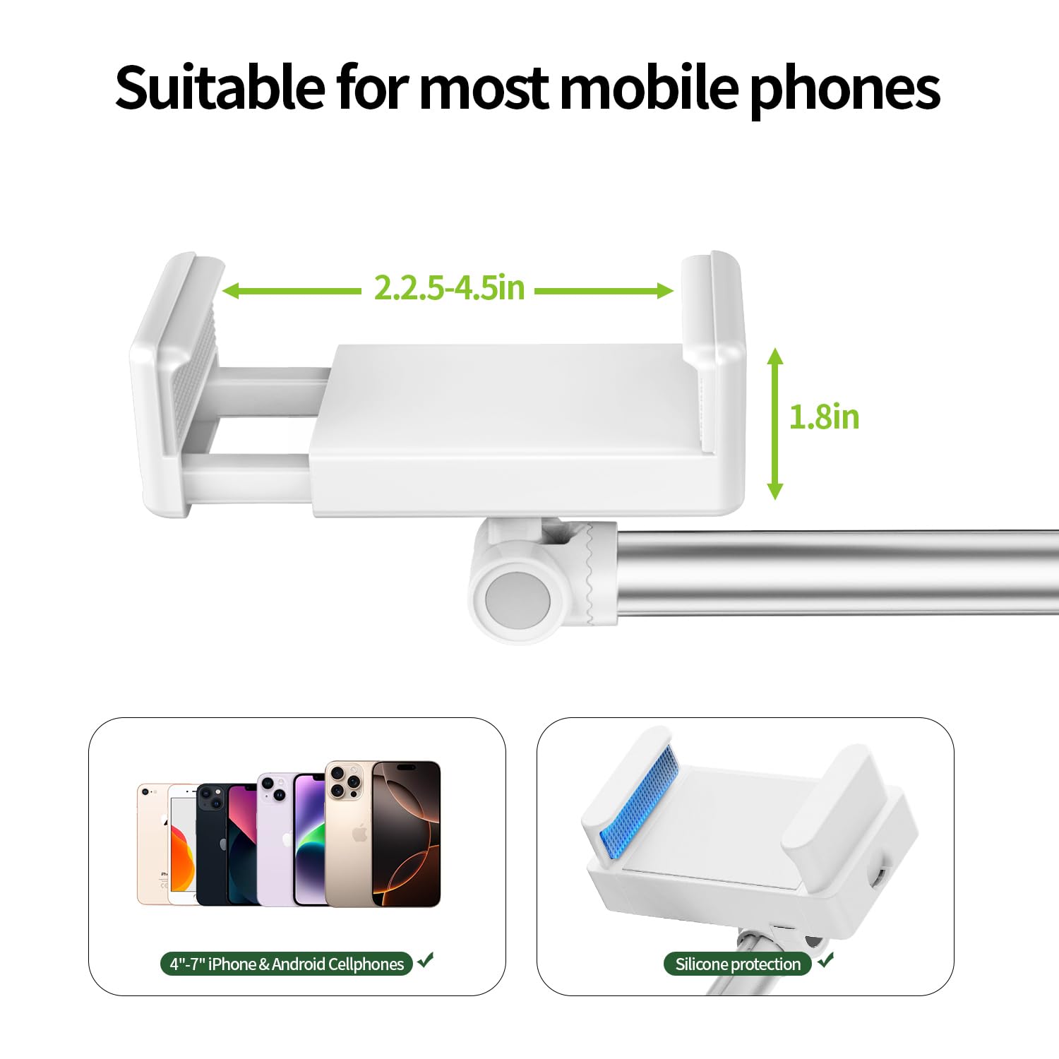 Overhead Phone Mount Floor Phone Holder Stand, Tripod For Recording Cooking Videos, Bedside Adjustable Arm Reading Stand, 360 Ro