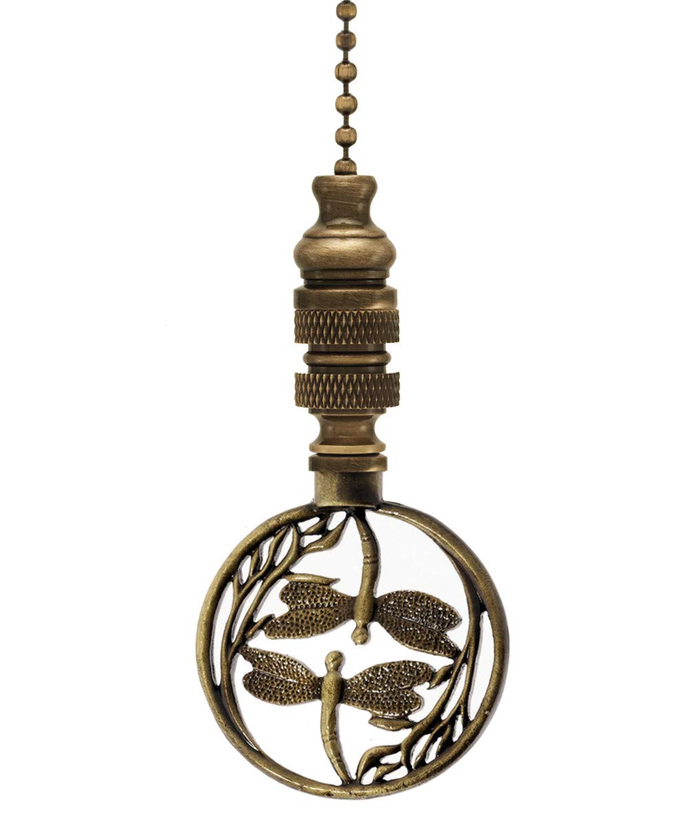 Double Dragonfly Ceiling Fan Pull Antique Brass 2.8''H