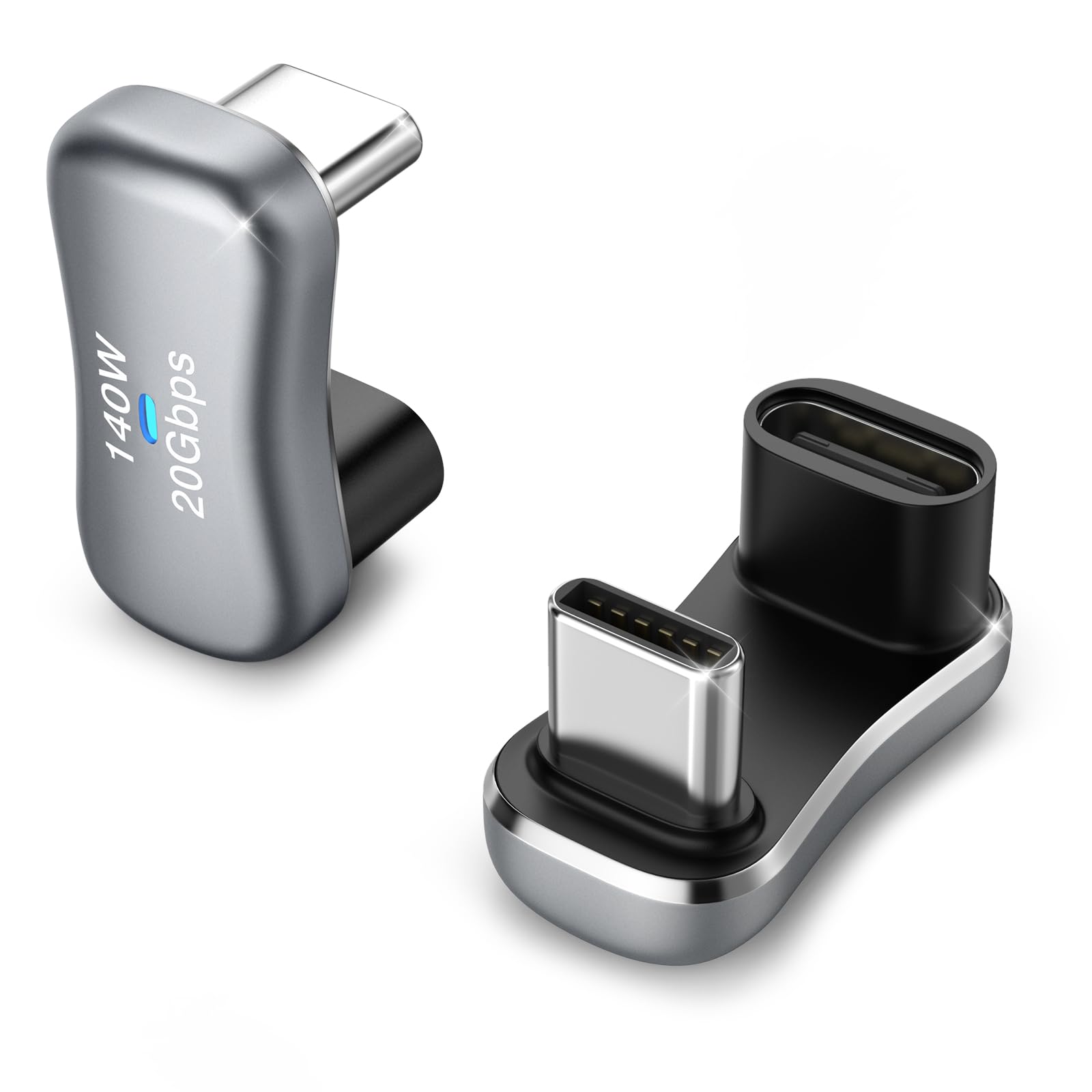 MoKo 180 Degree USB C Adapter 2 Pack, U Shape USB C Male to USB C Female Adapter with PD 140W Fast Charging, USB C Angle Adapter Connector for Steam Deck, Switch, Laptop, Tablet, Phone