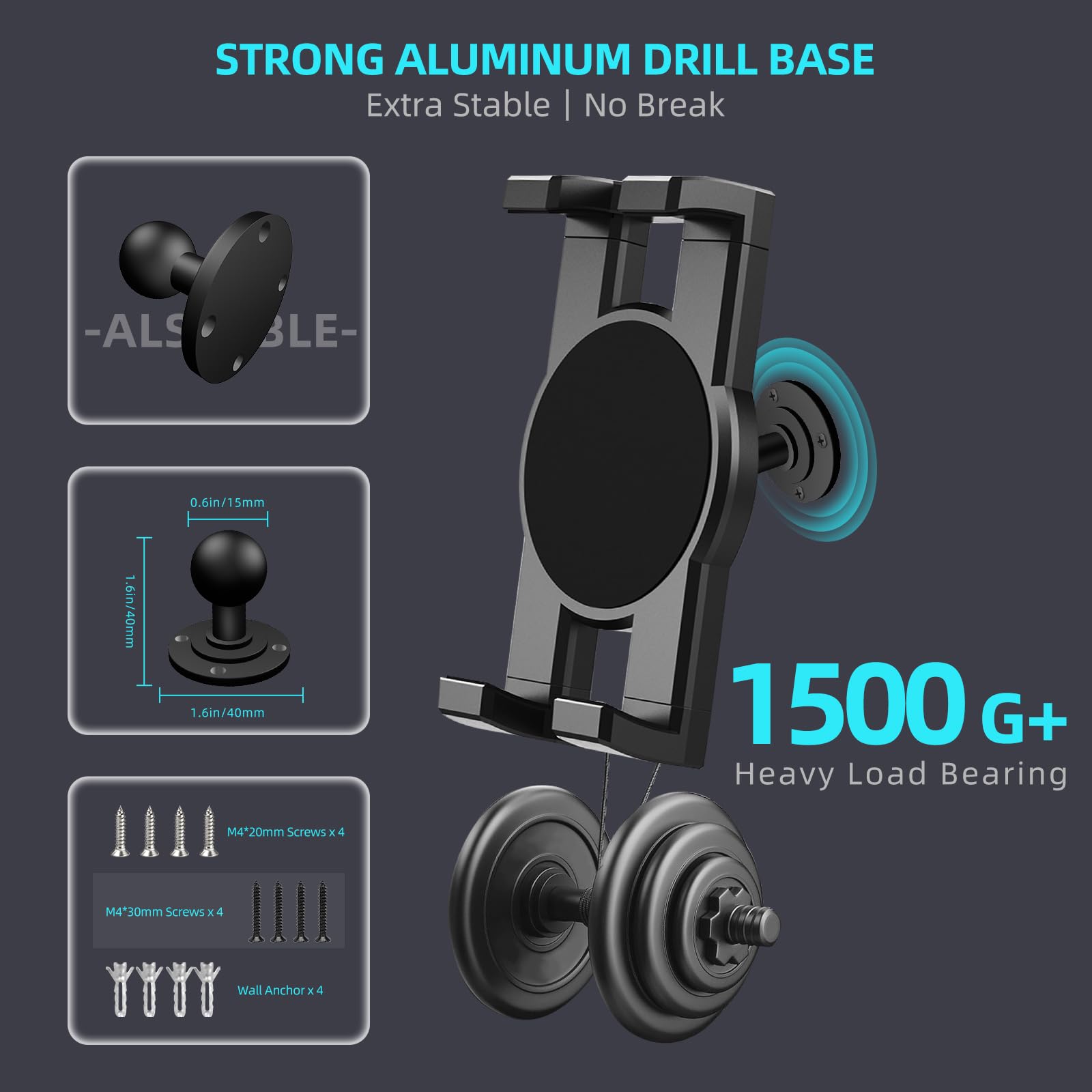Universal Tablet Wall Mount Holder For Ipad, 360 Rotation Heavy Duty Drilled Metall Base Tablet Mount Stand For 4.7 12.9'' Ipad