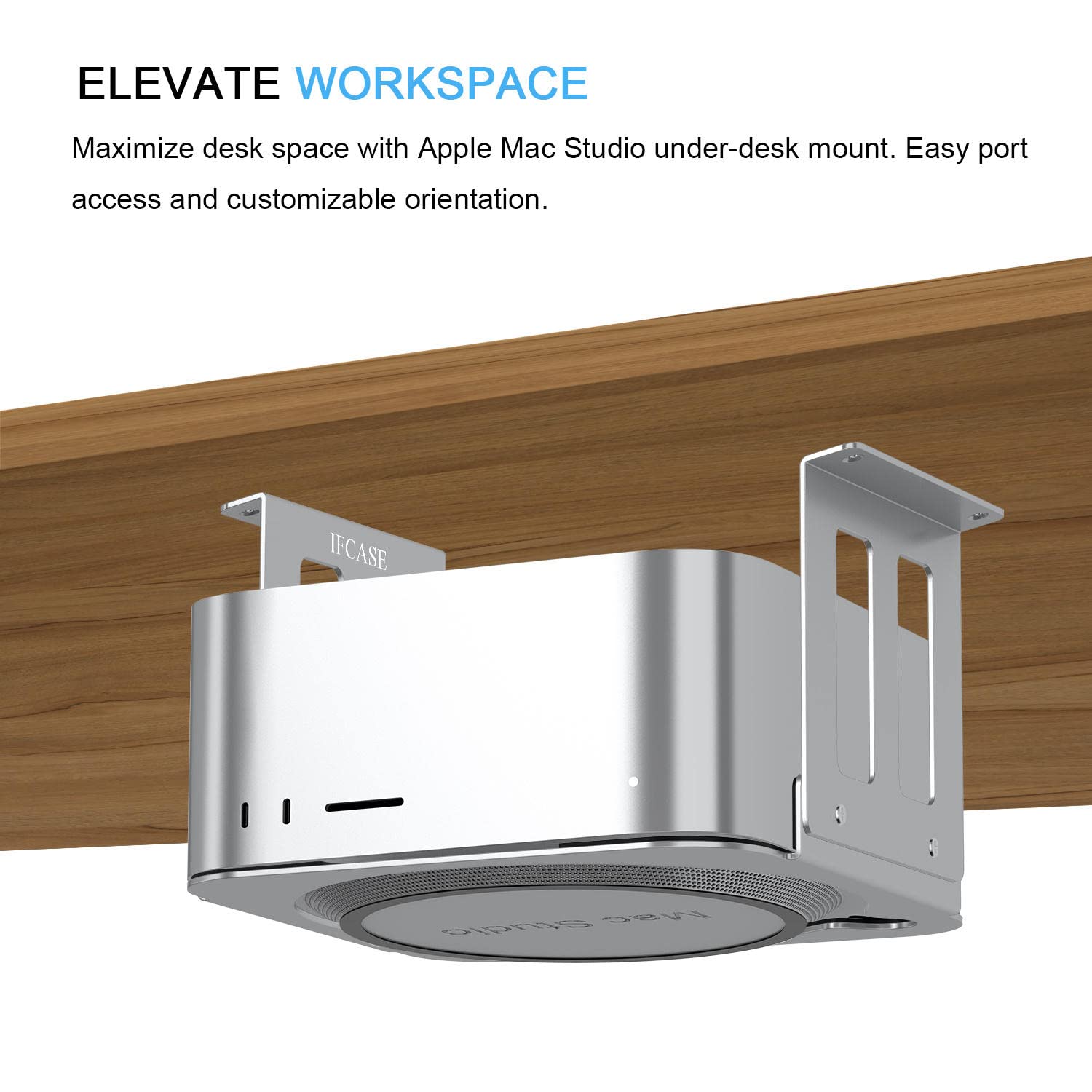 Ifcase Aluminum Under Desk Stand Mount For Mac Studio M2 M1 Max, Ultra With Anti Scratch Pad (Silver)