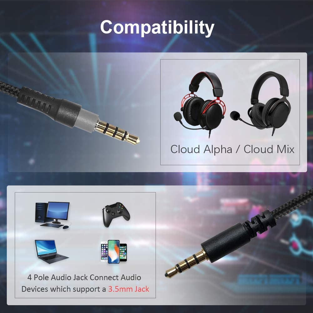 Qjyth Replacement Cable Cord Compatible With Kingston Hyperx Cloud Alpha And Cloud Mix Gaming Headset, Headset Audio 3.5Mm Cable